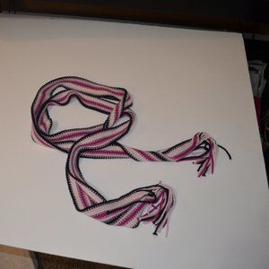 Unnamed Knit Long Narrow Scarf Black Pink White 42.5 in half without brushy ends